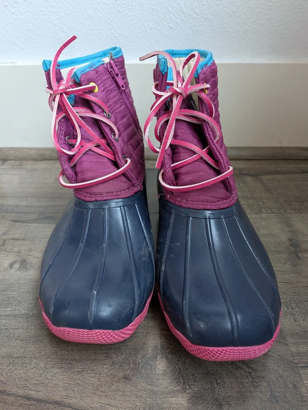 Sperry Youth 5M Pink Purple Quilted Duck Boots Side Zip Water Resistant